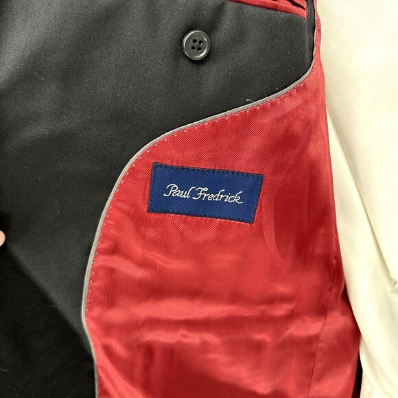 PAUL FREDRICK jacket blazer sport coat wool year round two button black 46L - Picture 2 of 7